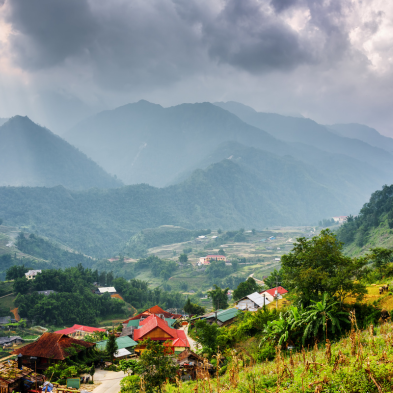 Cat Cat Village in Sapa with rice terraces and traditional mountain village scenery