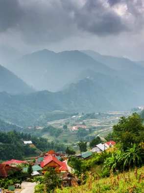 Cat Cat Village in Sapa with rice terraces and traditional mountain village scenery