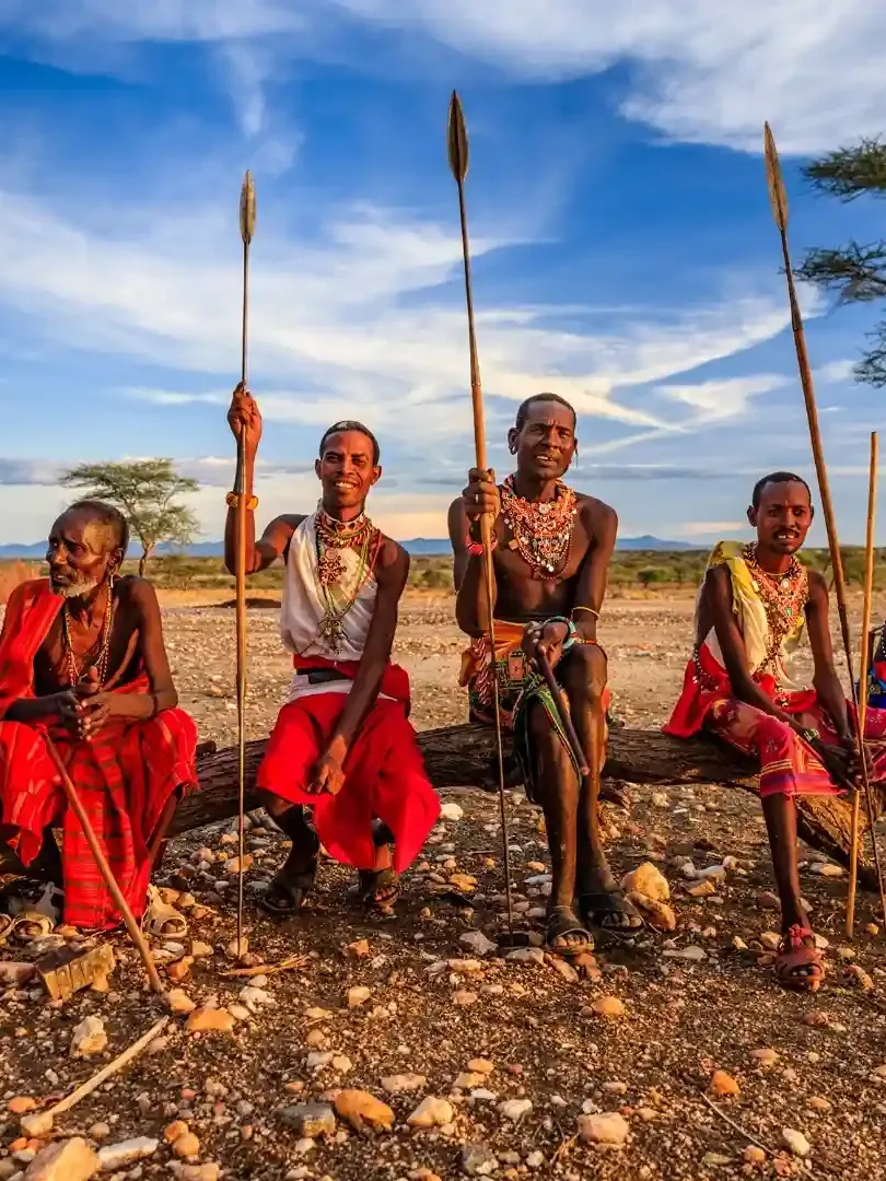 Maasai community members in traditional attire near Amboseli