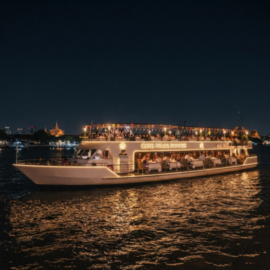 Dinner cruise on the Chao Phraya River with Bangkok skyline