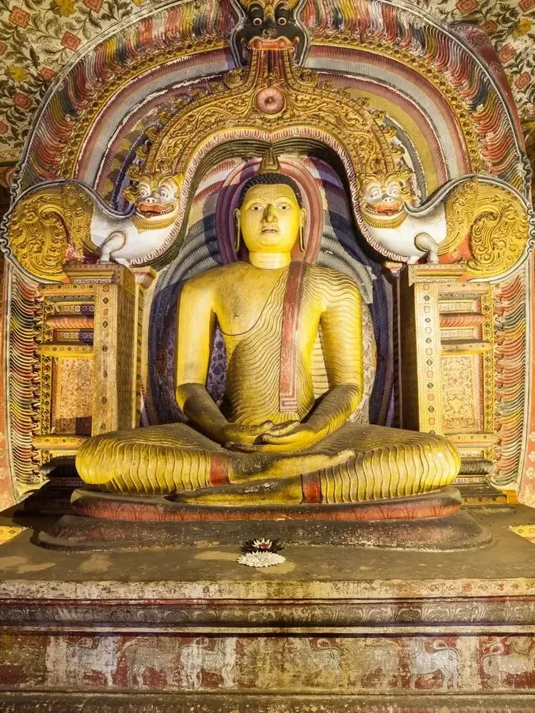 Dambulla Cave Temple with ancient Buddhist murals and cave shrines in Sri Lanka