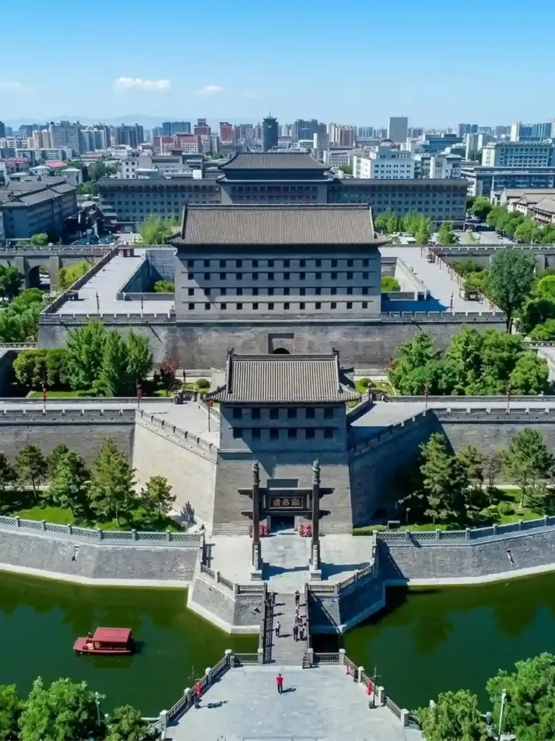 Xi'an Ming City Wall with ancient stone fortifications, cycling path, and panoramic city views