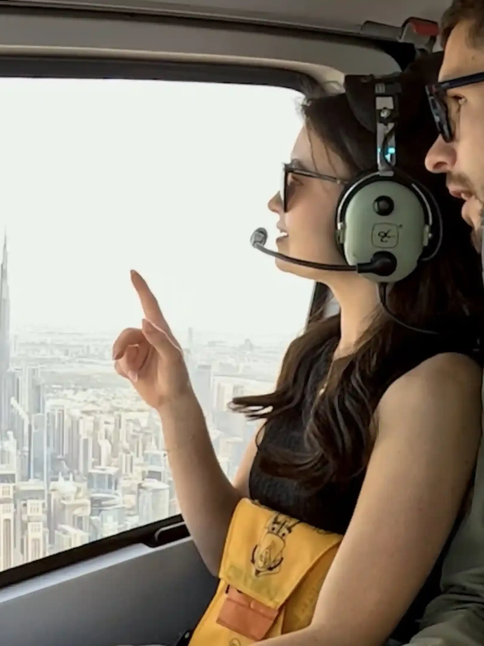 Helicopter tour flying over Dubai skyline and Palm Jumeirah