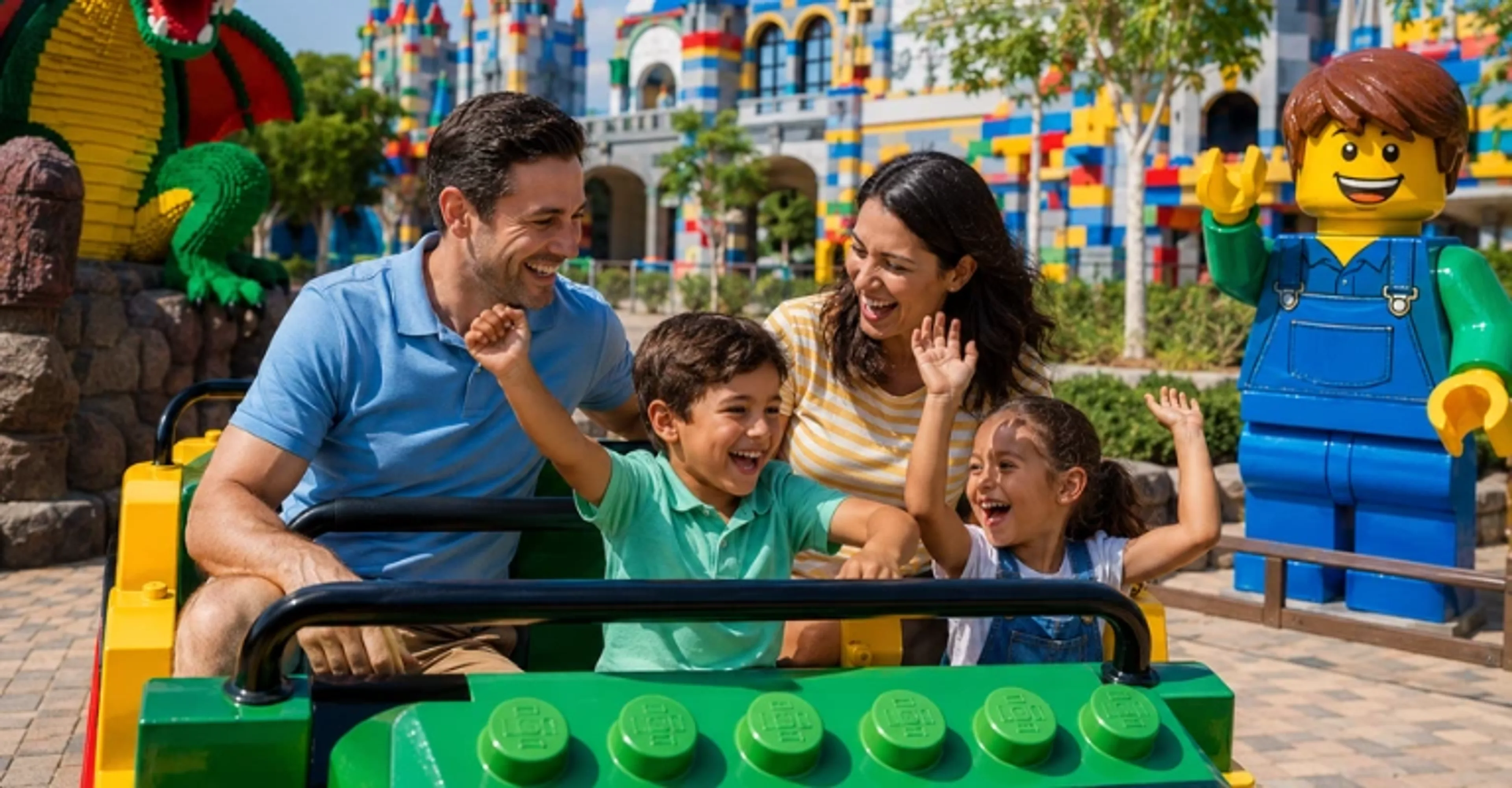 Family enjoying a ride at LEGOLAND Dubai theme park