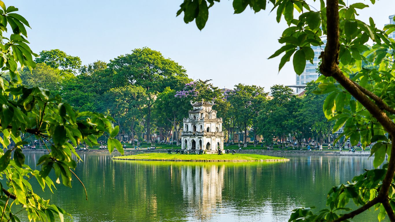 Hoan Kiem Lake and Turtle Tower in Hanoi, Vietnam