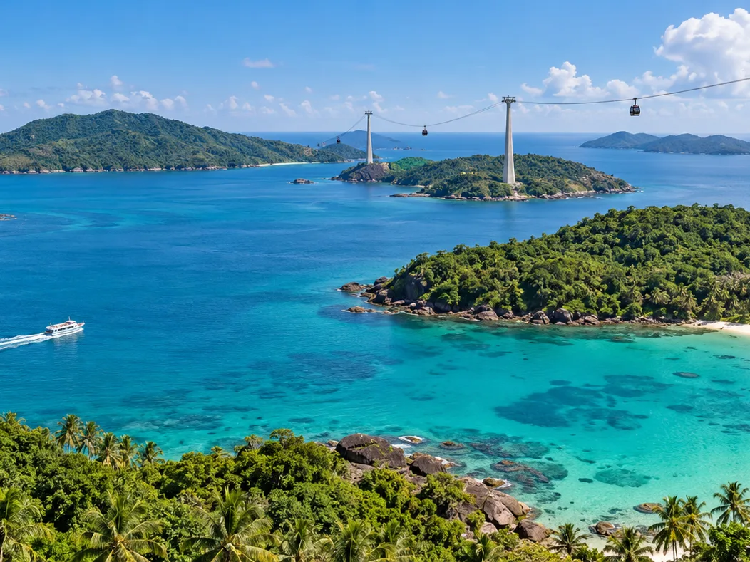 Aerial view of the An Thoi islands with the Hon Thom cable car