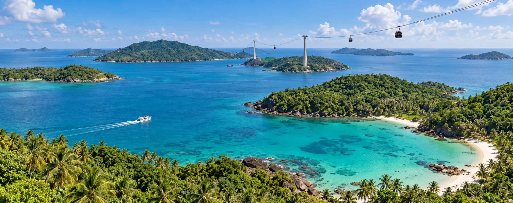 Aerial view of the An Thoi islands with the Hon Thom cable car