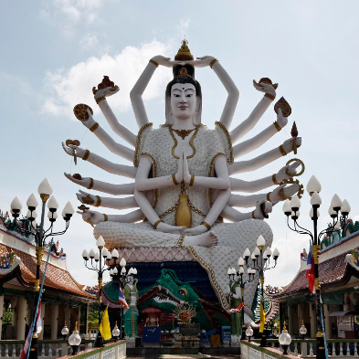 Wat Plai Laem colourful Buddhist temple complex in Koh Samui