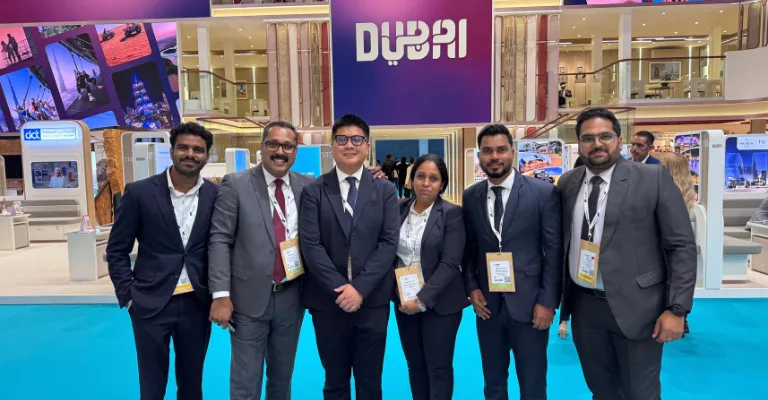 Royal Arabian team representing the company at a Dubai travel trade show