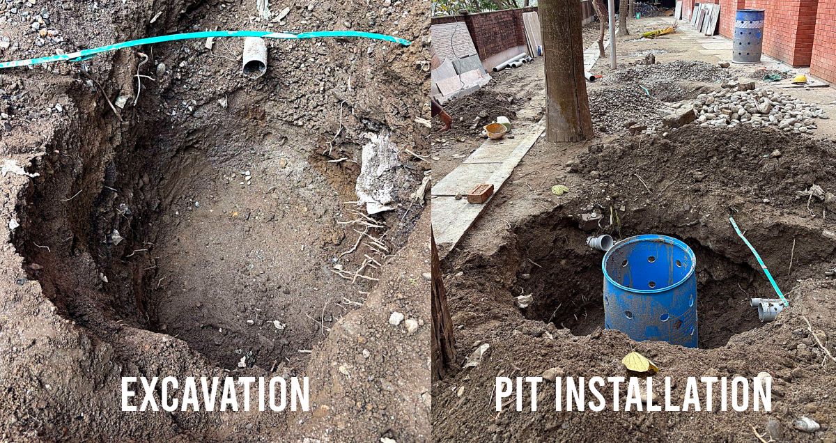 Excavation and recharge pit installation at Block B, Inspiria Knowledge Campus