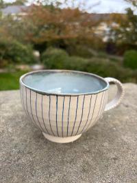 Blue Pin Striped Bowl Mug - Image 2