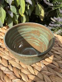 Moss Green Grooved Ceramic Bowl - Image 2