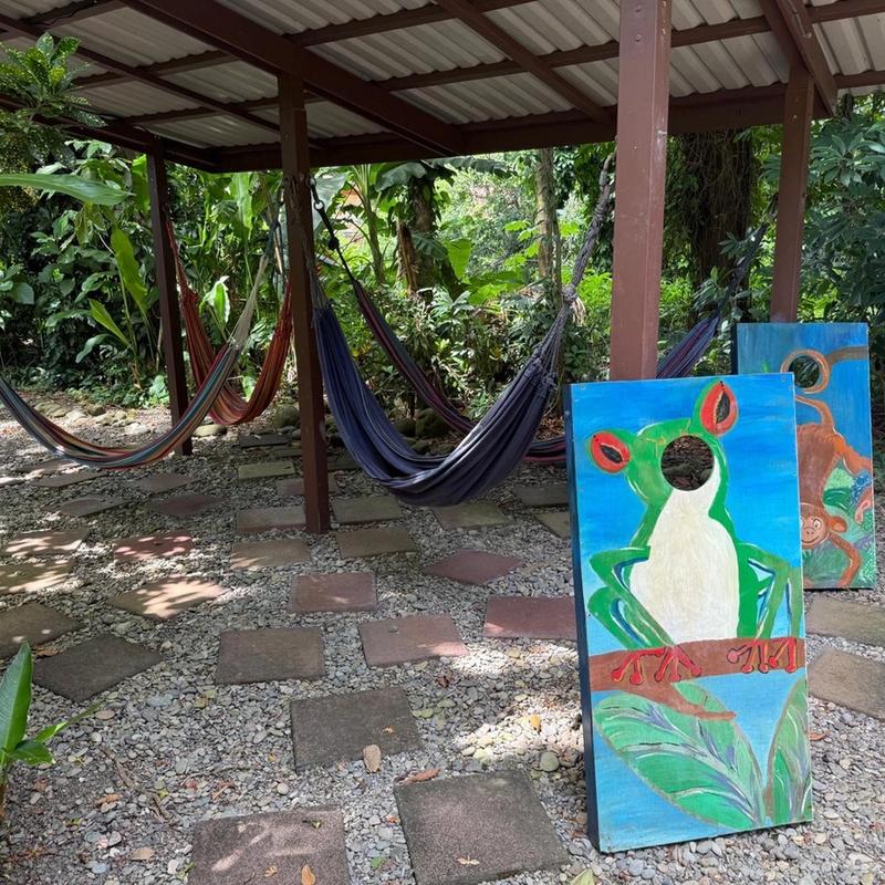 Covered hammock garden and table