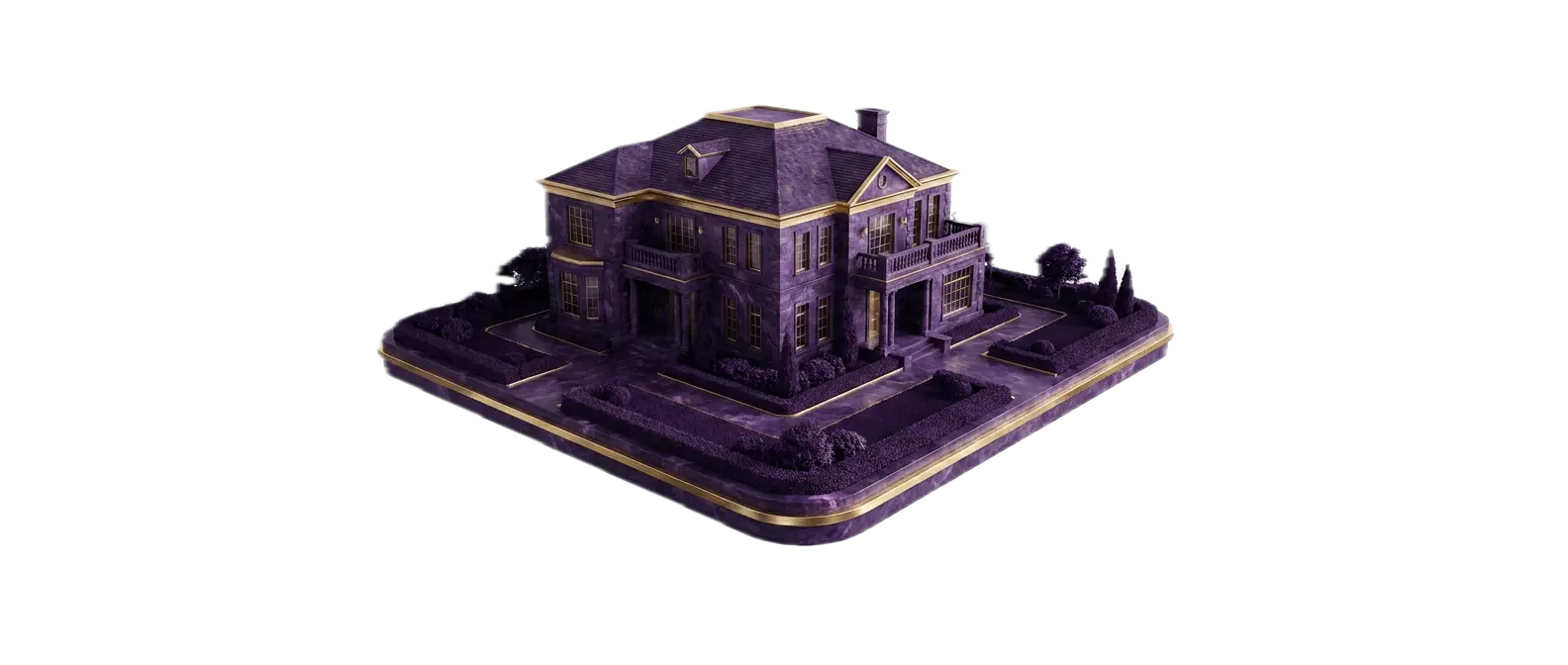 Miniature house on a purple base, from Abra's illustration set