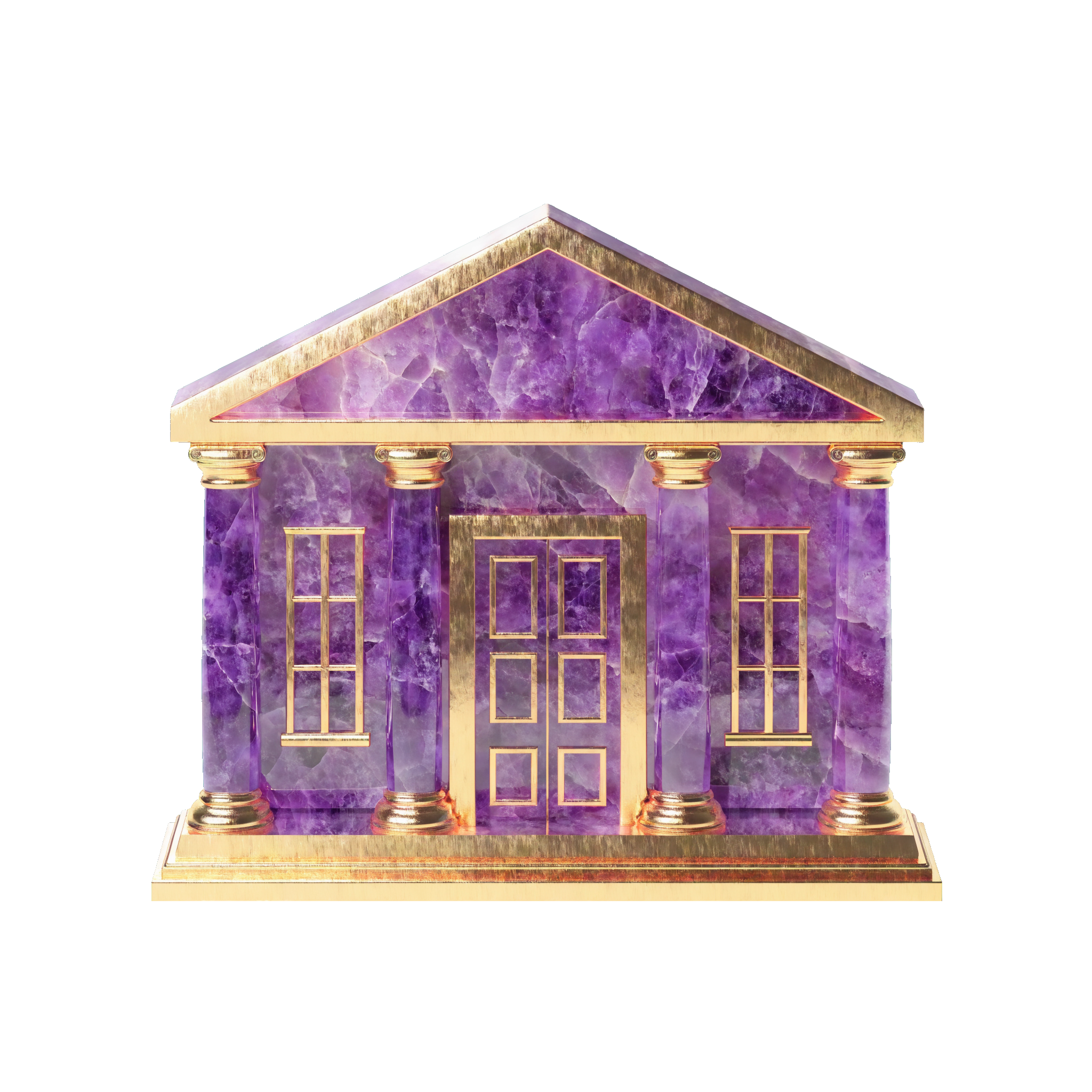 A columned institutional building sculpted in amethyst and gold, from Abra's illustration set