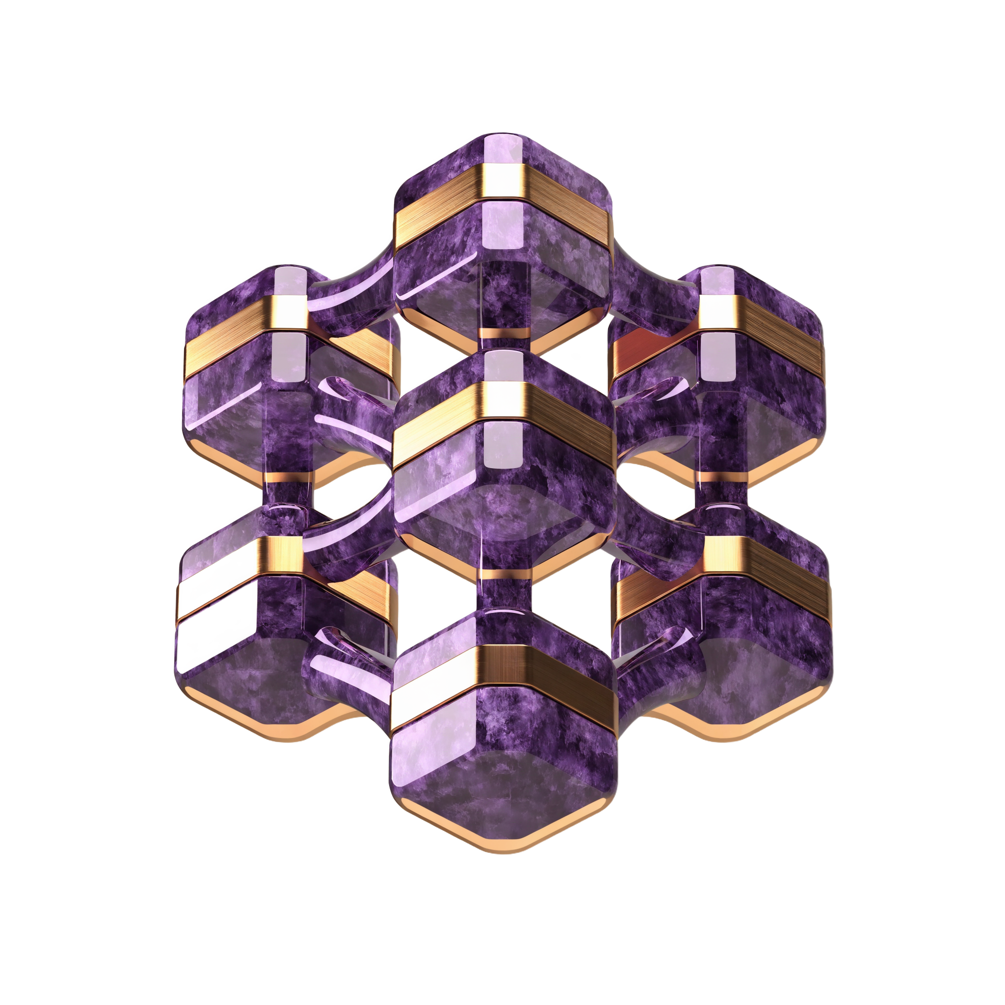 Interlocking blocks forming one structure, sculpted in amethyst and gold, from Abra's illustration set