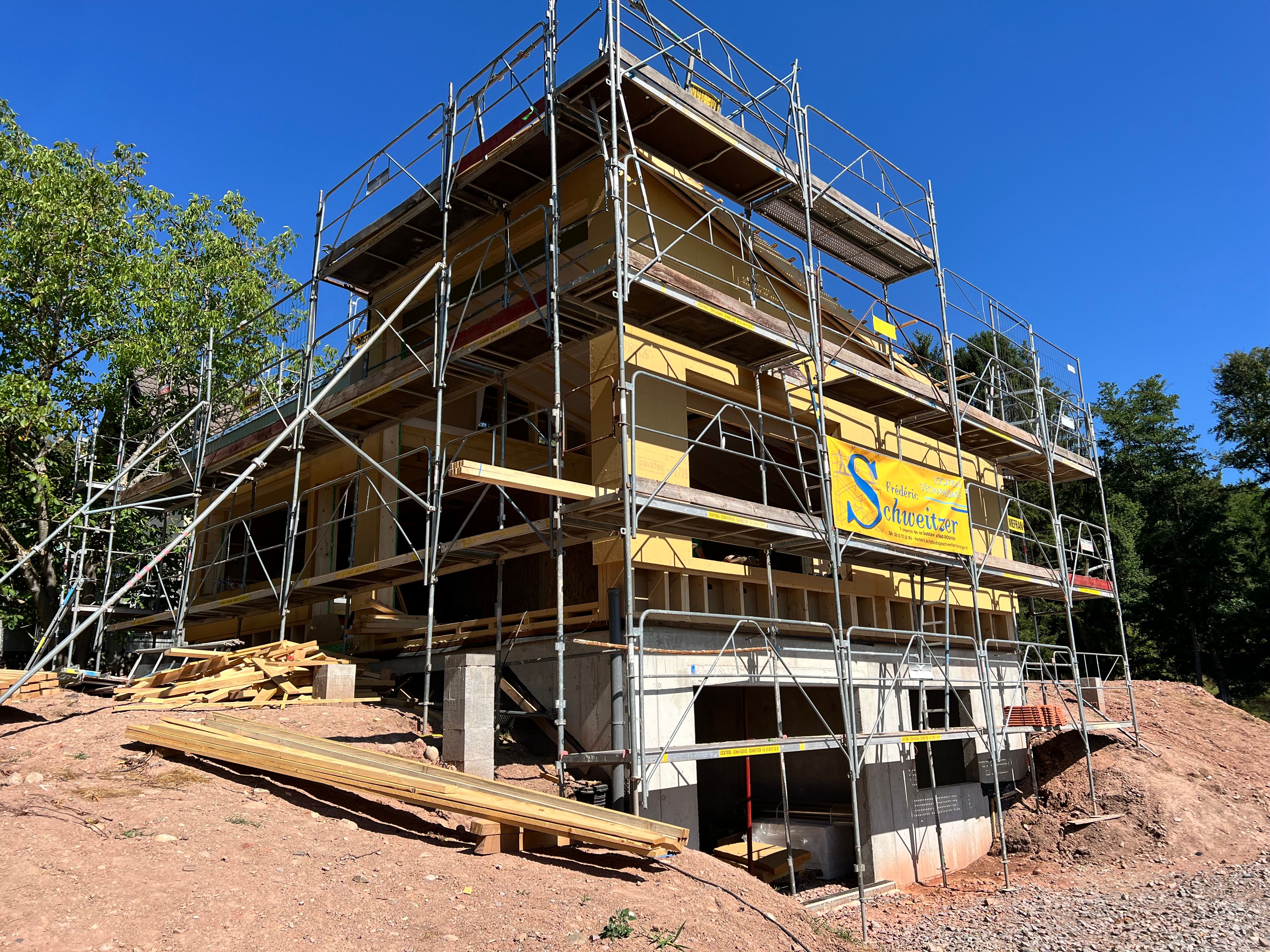 Chantier de la maison à Lutzelhouse lors de la phase clos-couvert