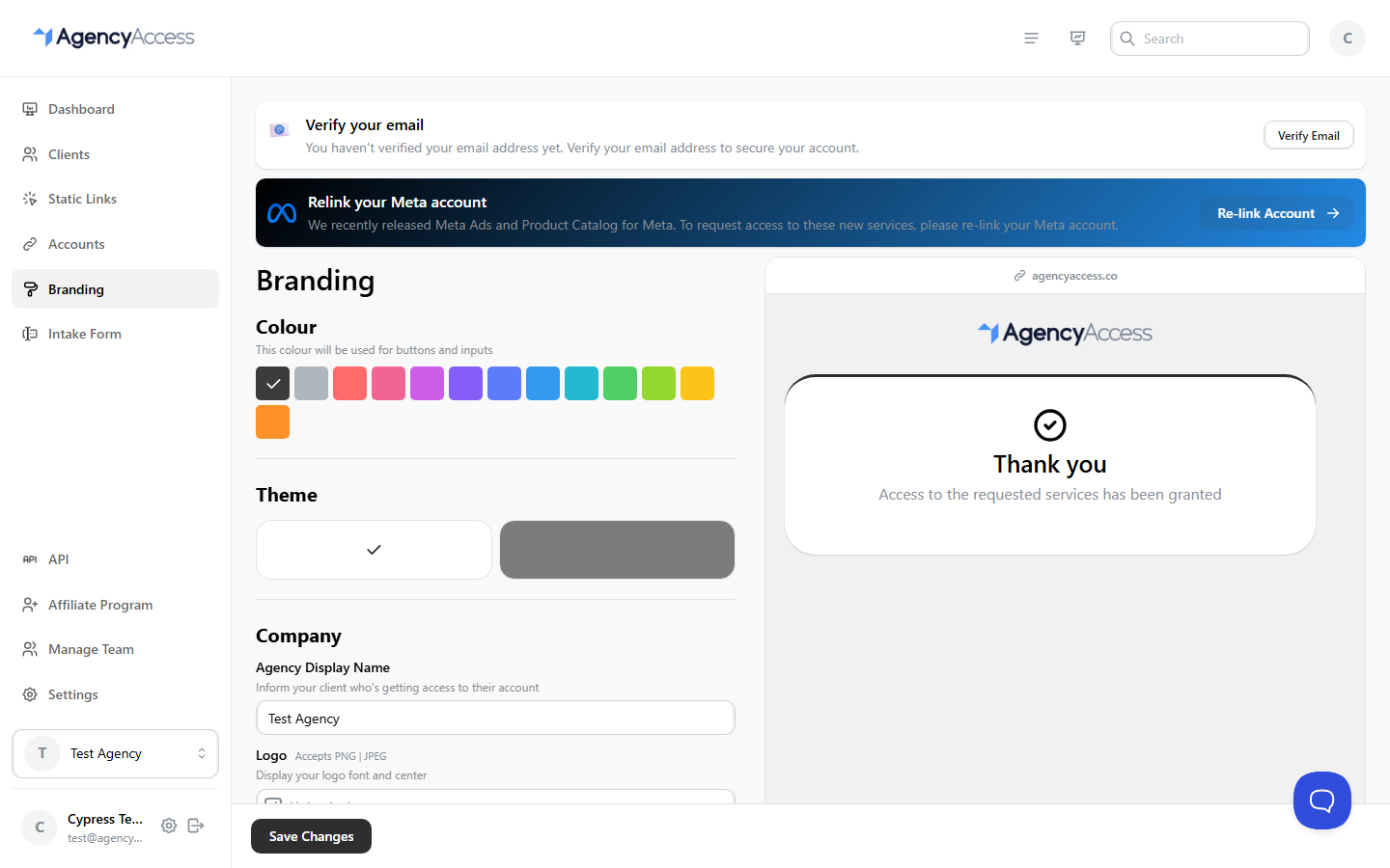 Current branding controls with live preview
