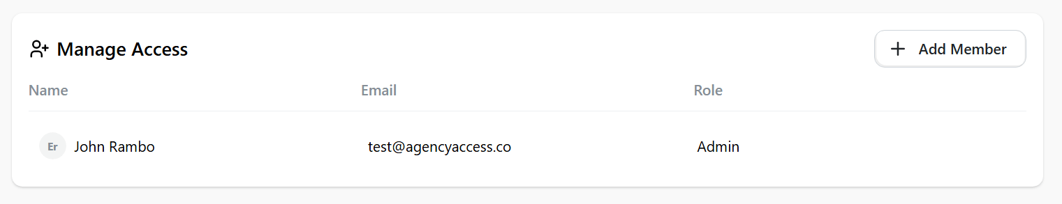 Team management section showing team members