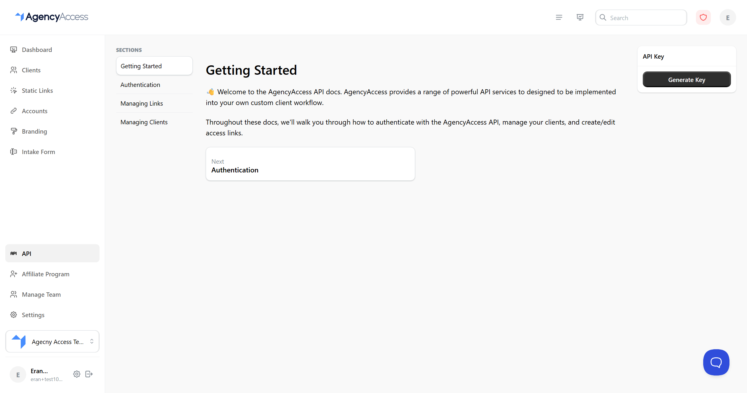 API documentation page overview
