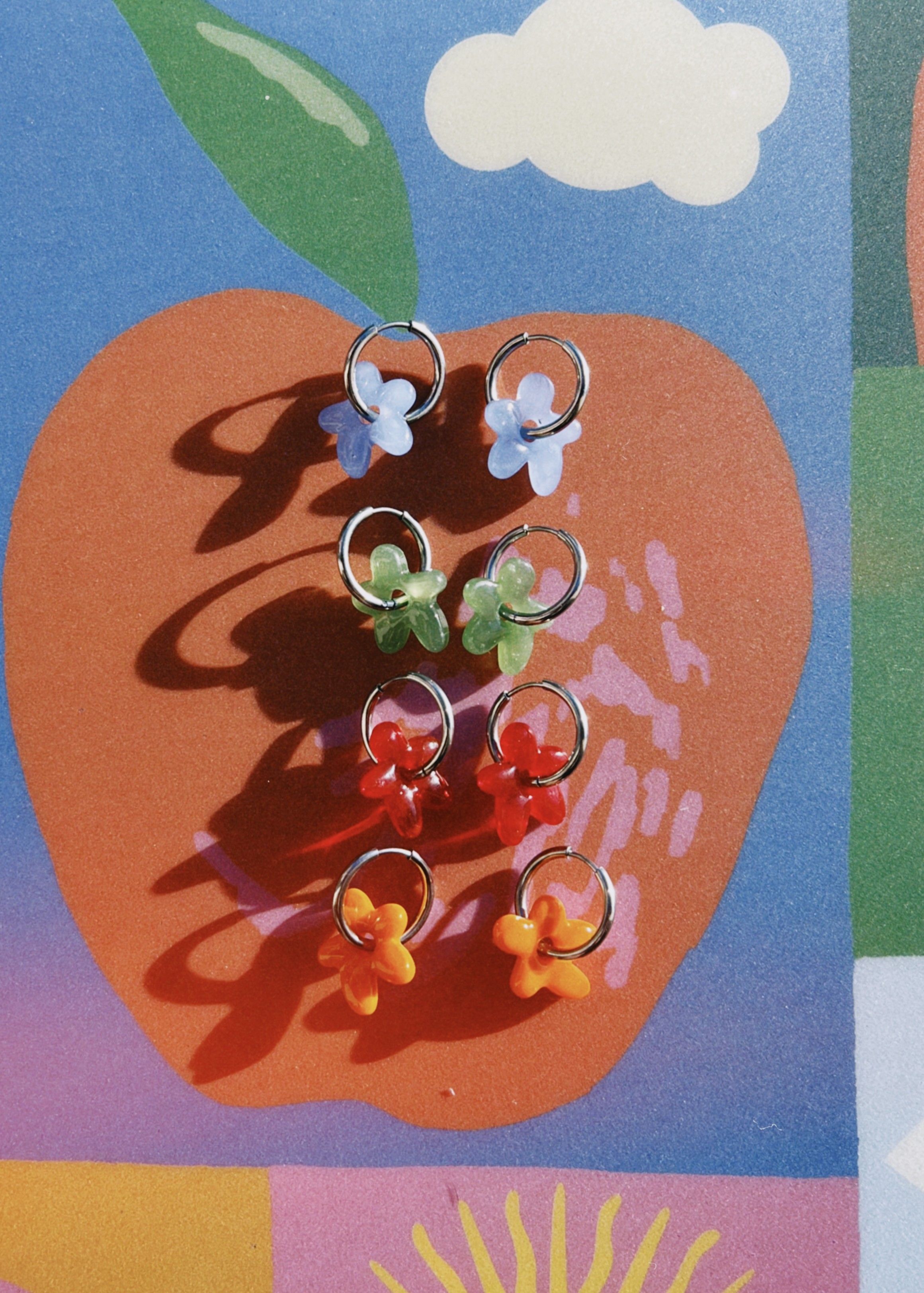 pendientes de acero inoxidable con dijes de flores