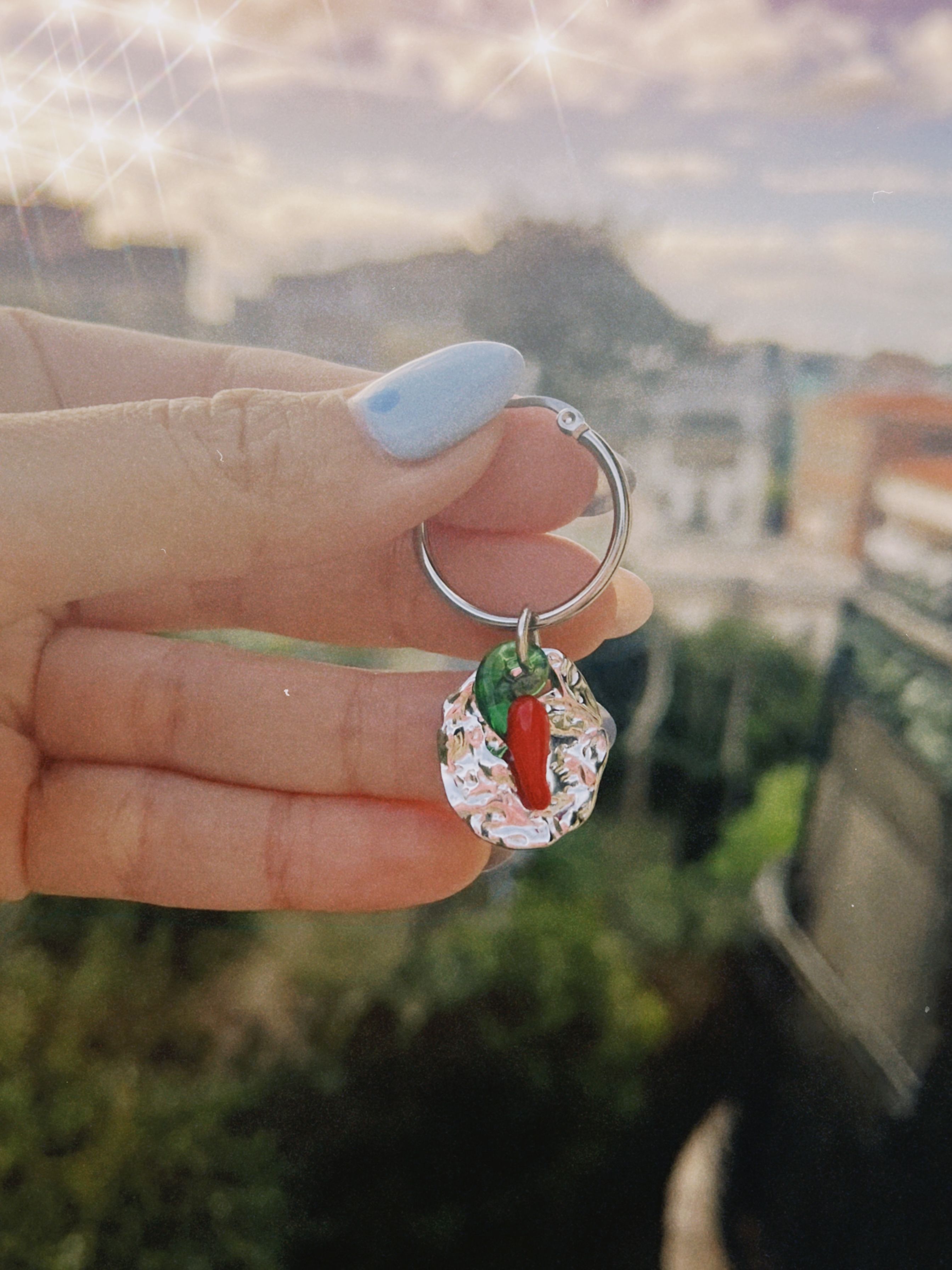 pendientes de acero inoxidable con dijes de vidrio y acero