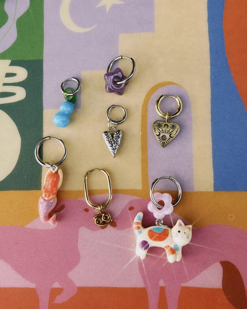 pendientes de acero inoxidable con dijes de vidrio, de acero, de plásticos