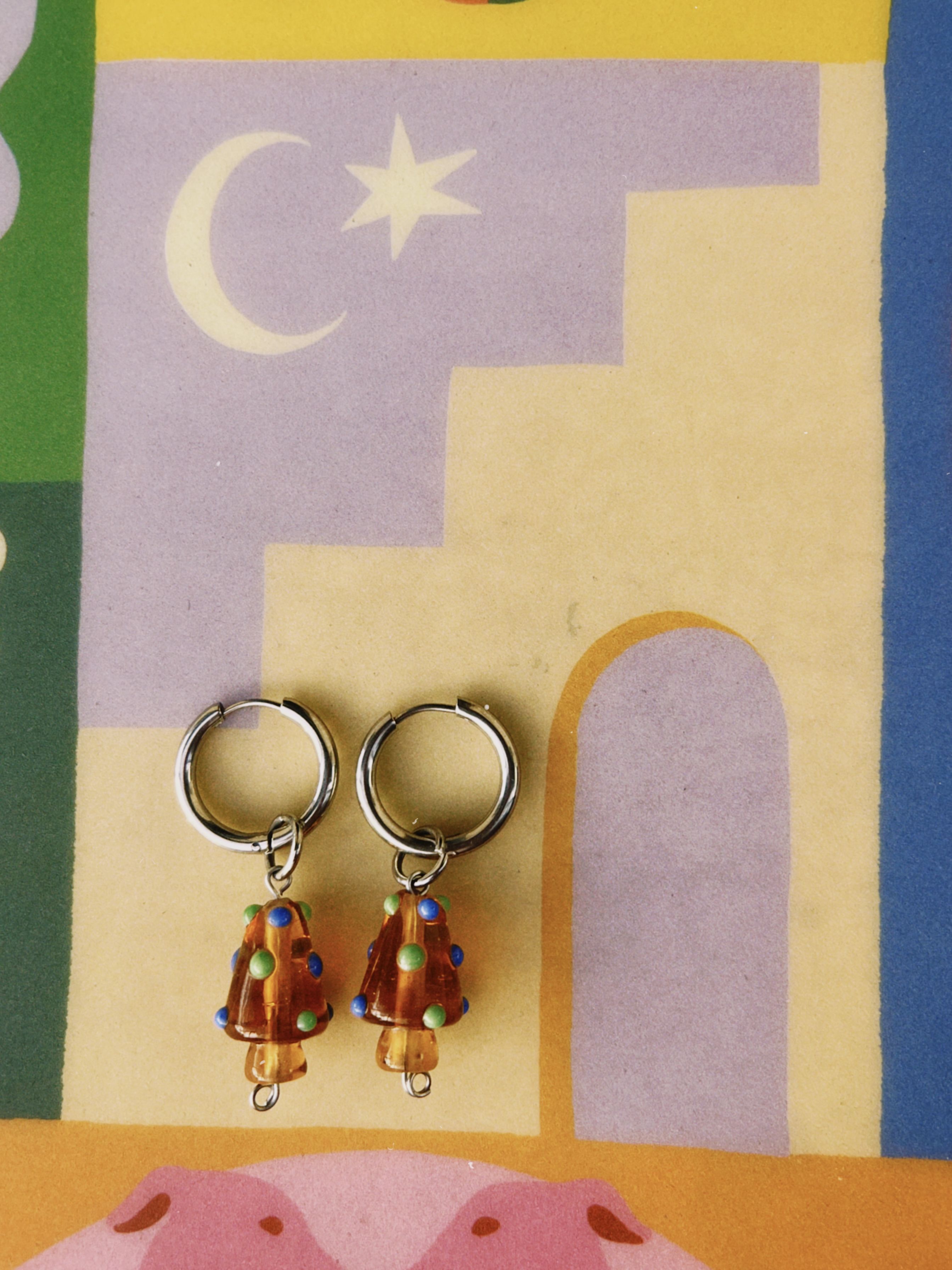 pendientes de acero inoxidable con dije de vidrio