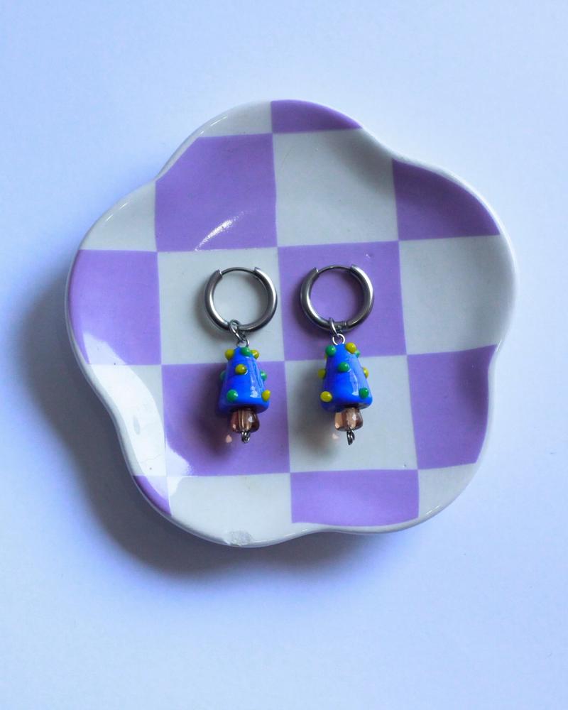 pendientes de acero con dije de vidrio