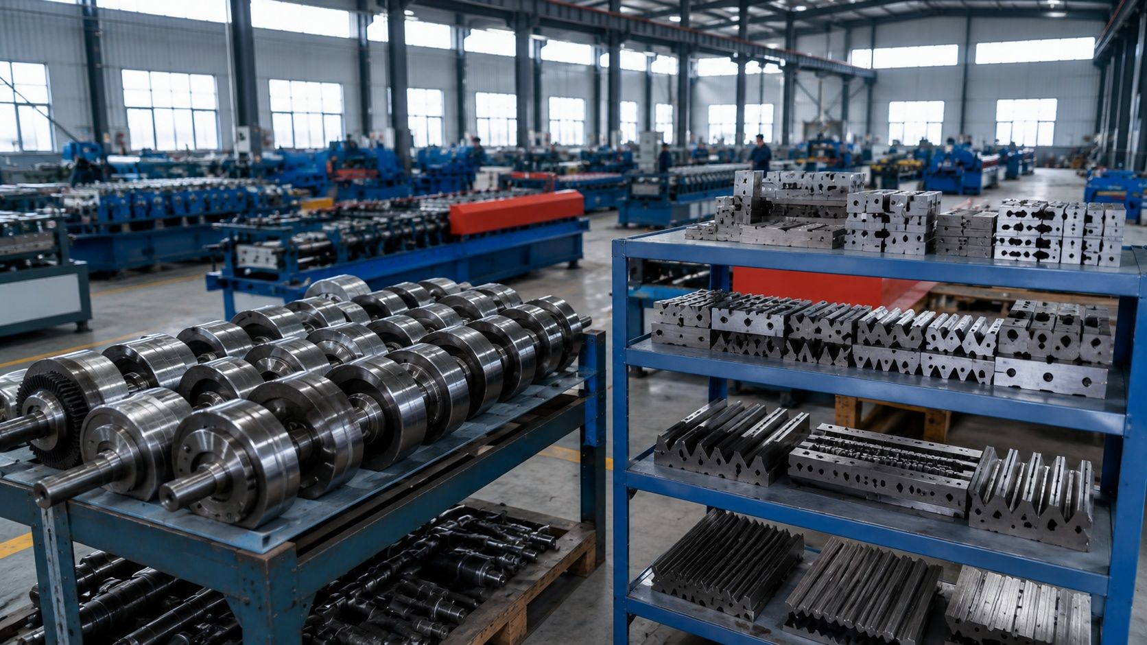 Roll forming machine spare parts inventory including rollers and blades