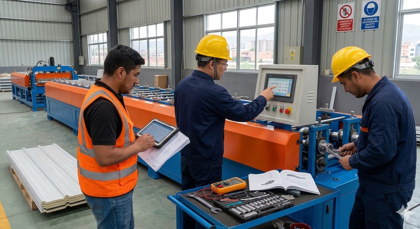 Unionindus engineer training customer operator on machine operation