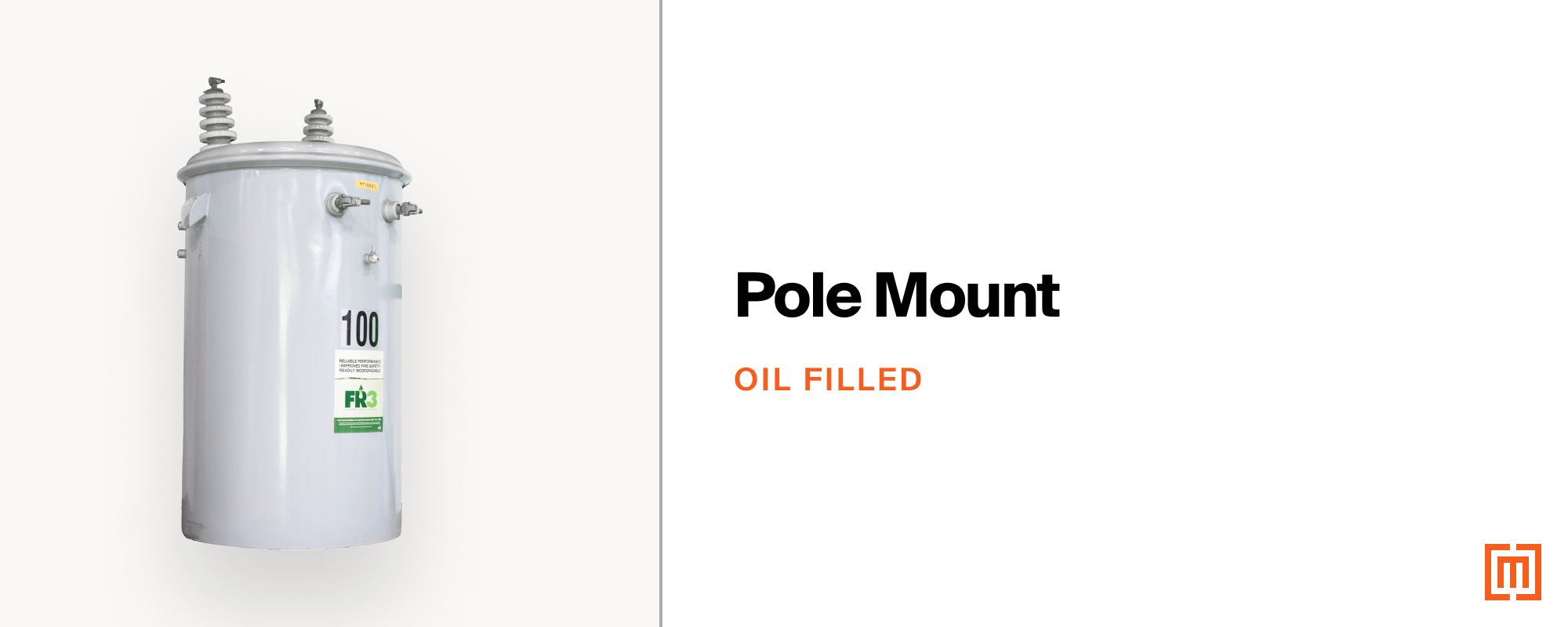 An oil filled pole mount transformer