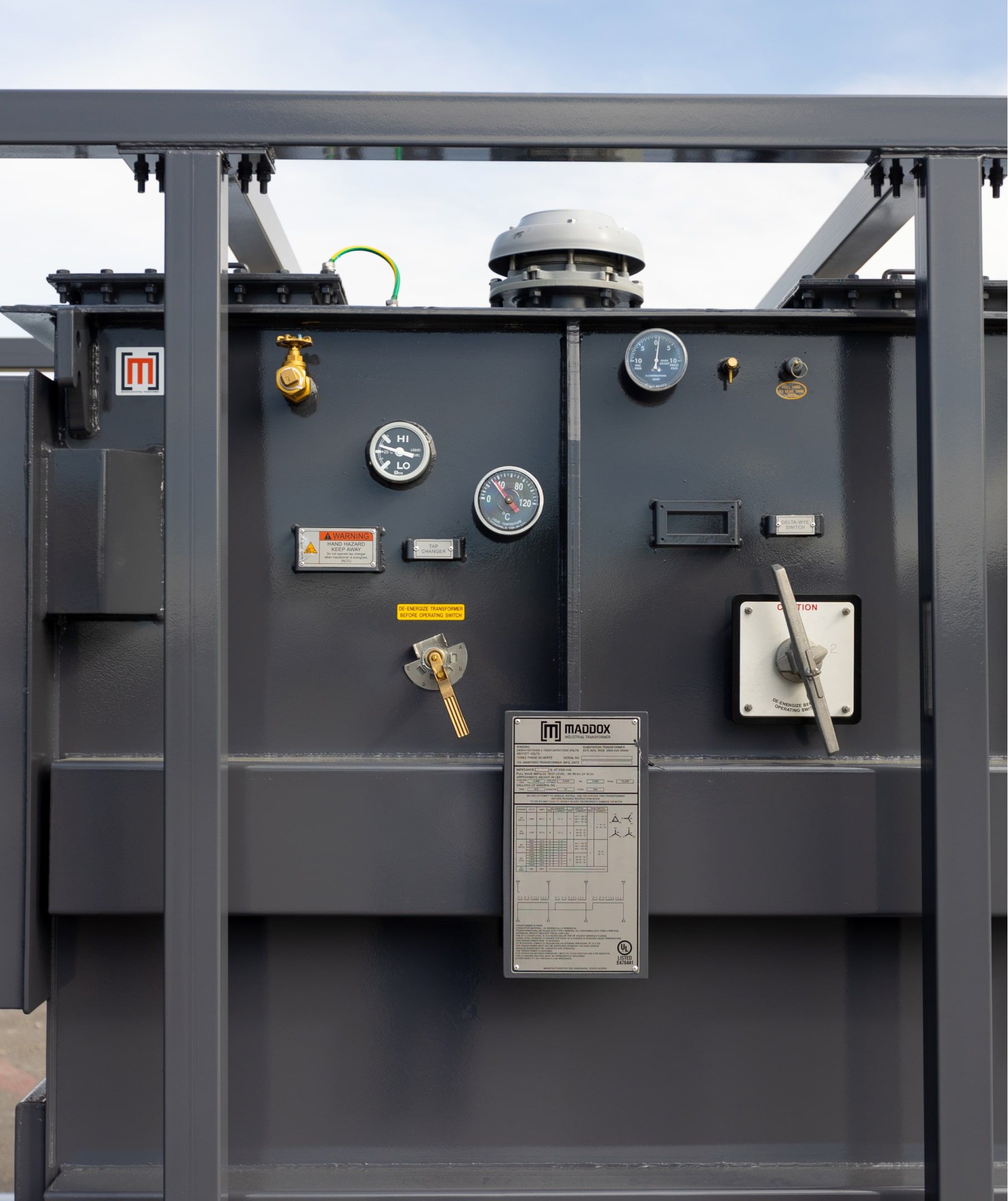 A close up image of a Maddox rental transformer