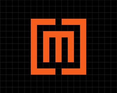 Orange Maddox logo on black grid background