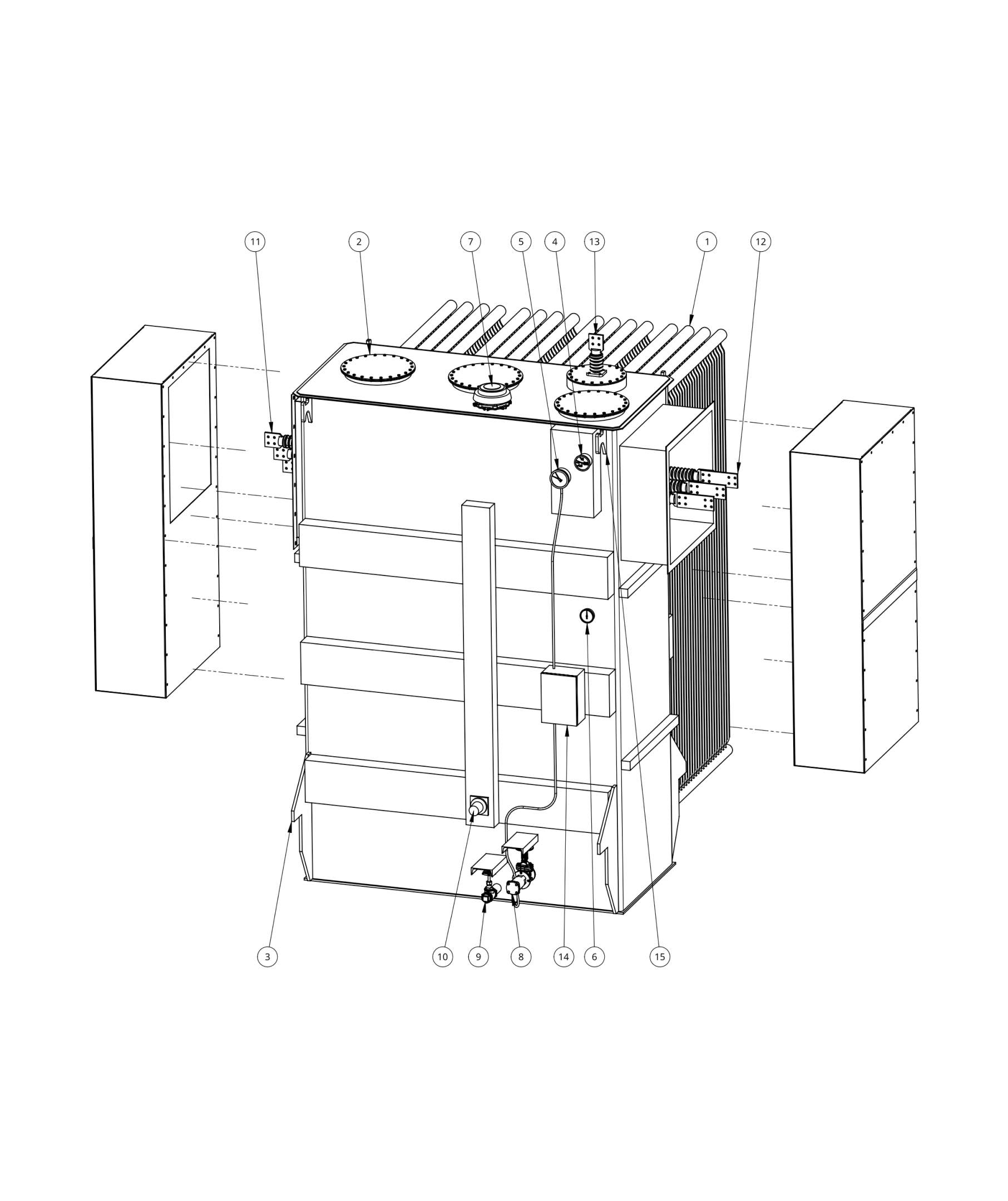 Technical illustration of standard substation transformer