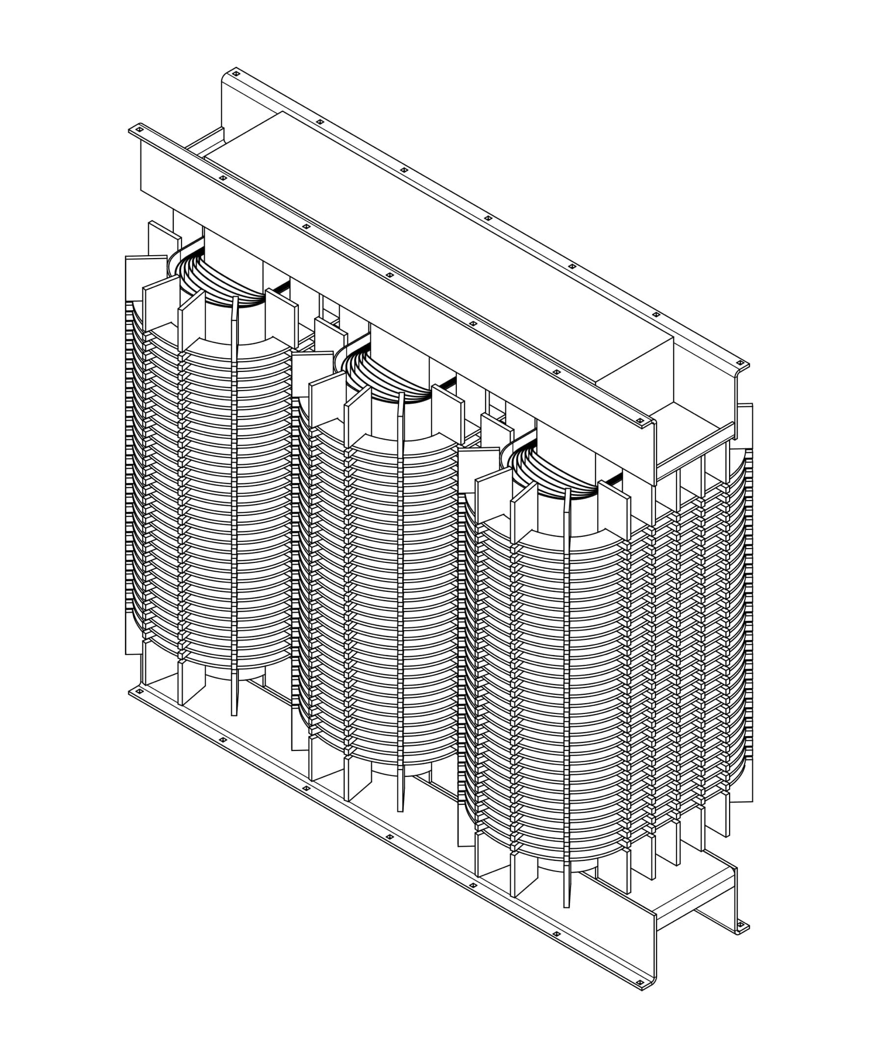 Medium voltage dry type transformer core and coil