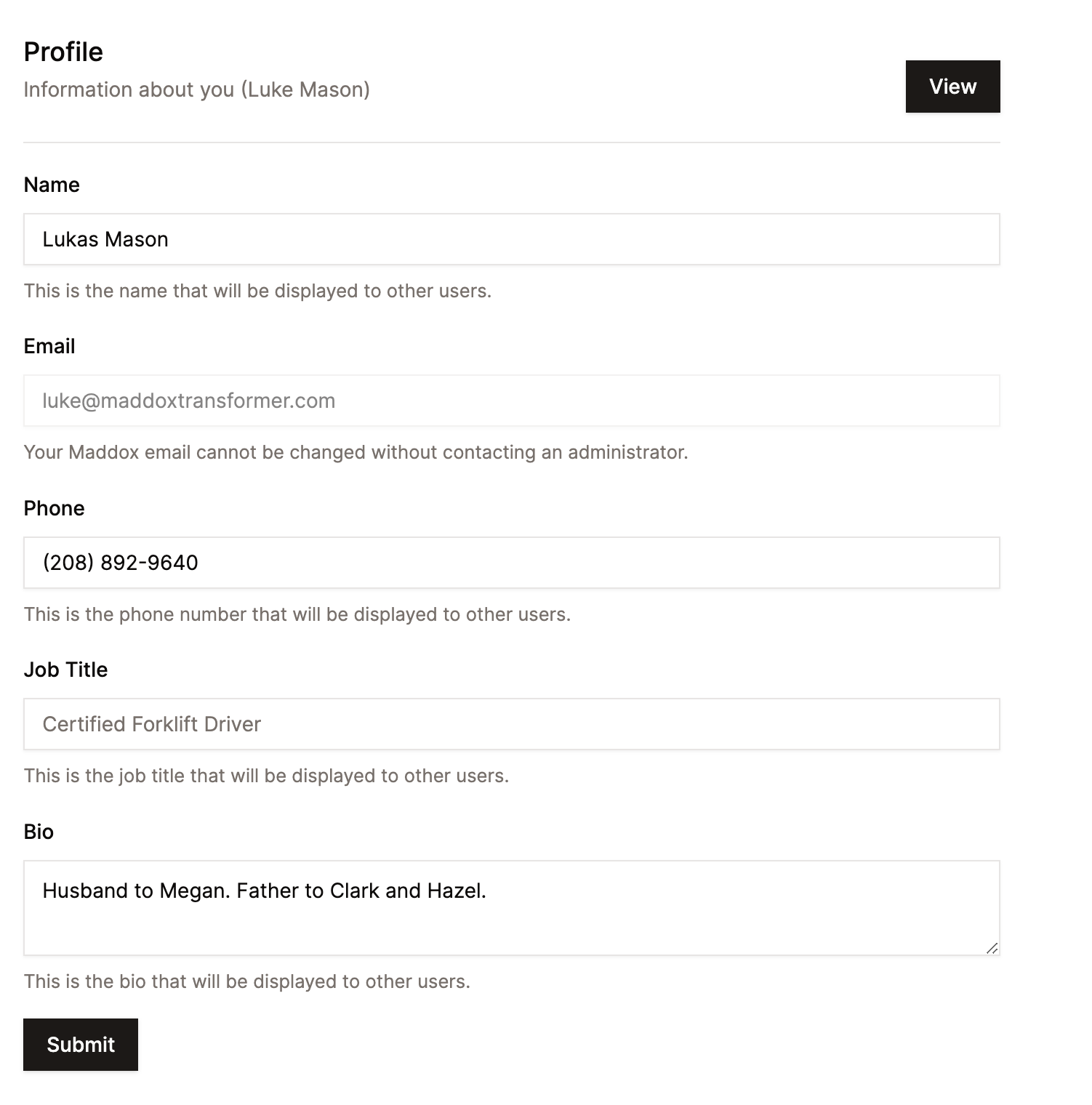 A screenshot of the user profile fields you can change in settings