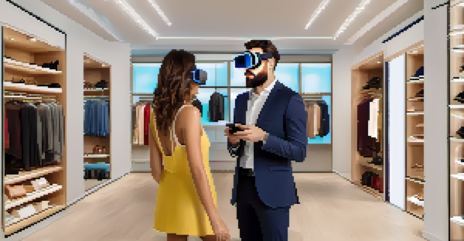 A customer using virtual reality to try on sunglasses in a modern digital boutique, highlighting an innovative shopping experience.