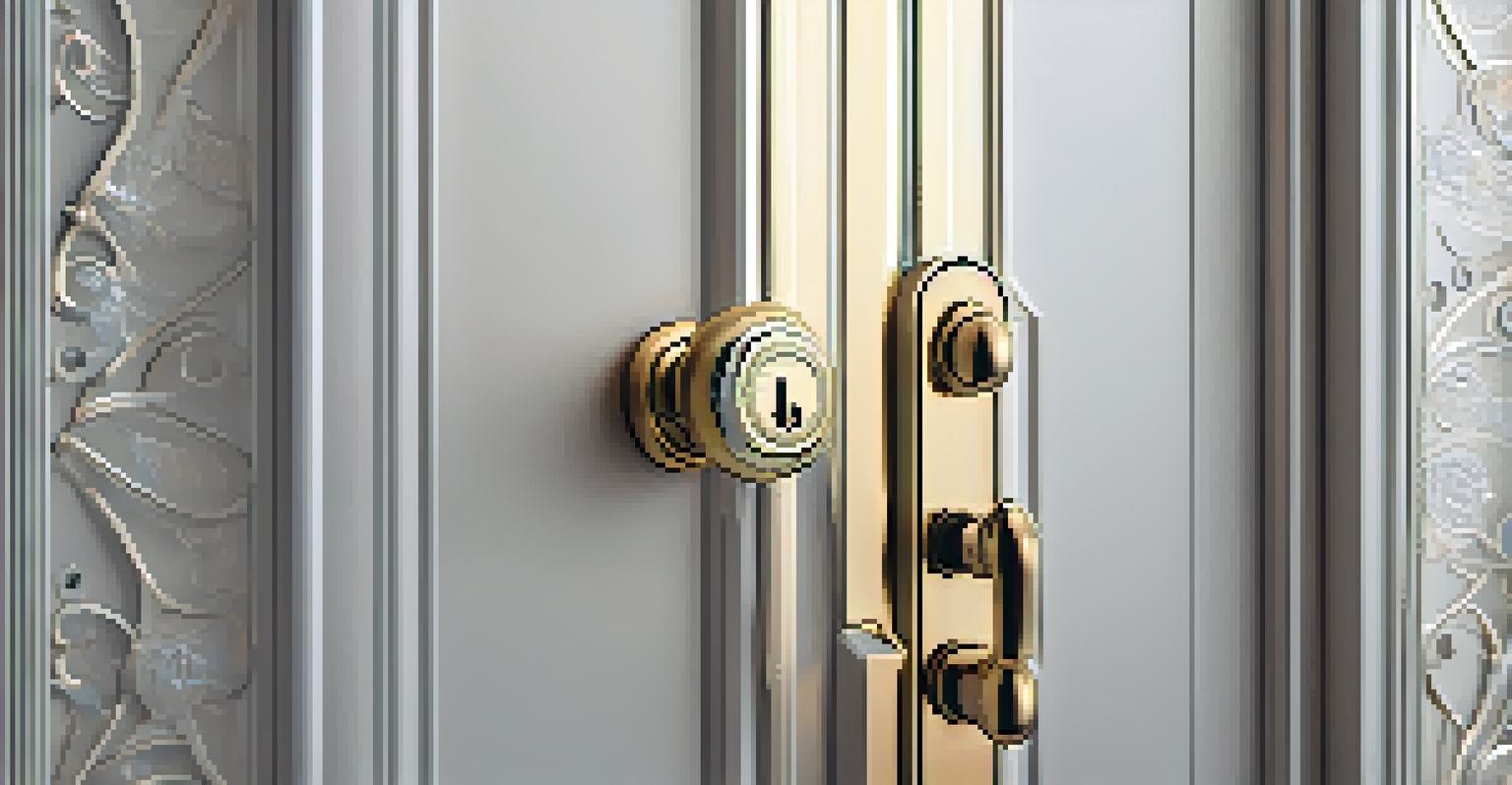 A close-up of a modern smart lock on a luxury entrance door with elegant details.