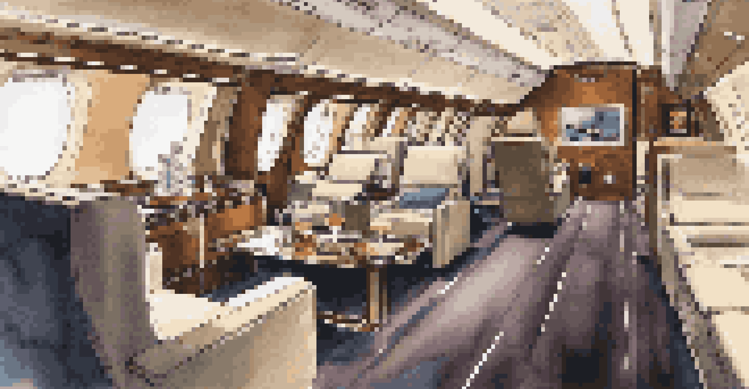 Interior of a modern private jet with a large flat-screen TV and a flight attendant serving drinks, highlighting luxury and entertainment.