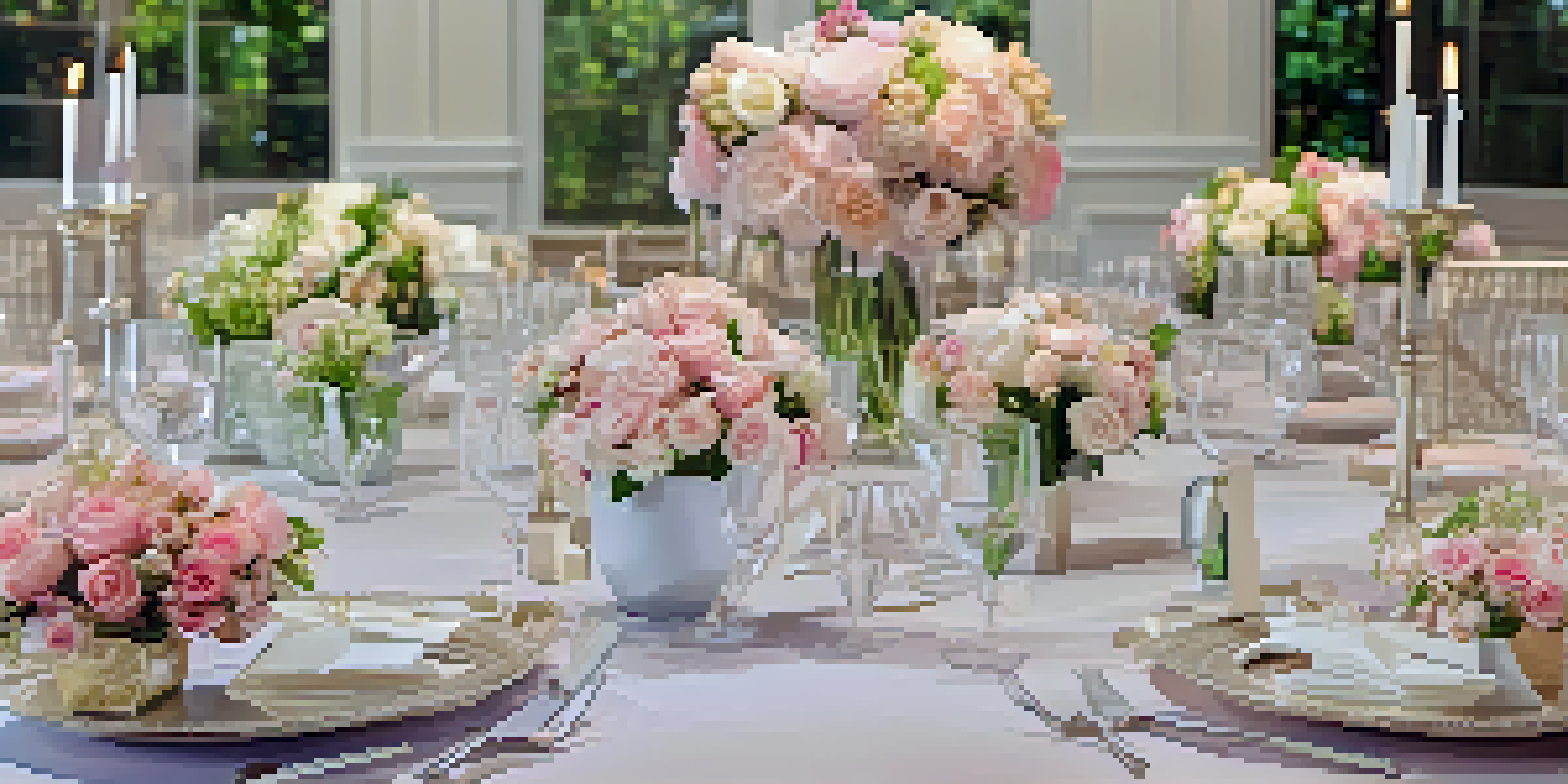 An elegant table setting with personalized custom favors, soft lighting, and floral decorations.