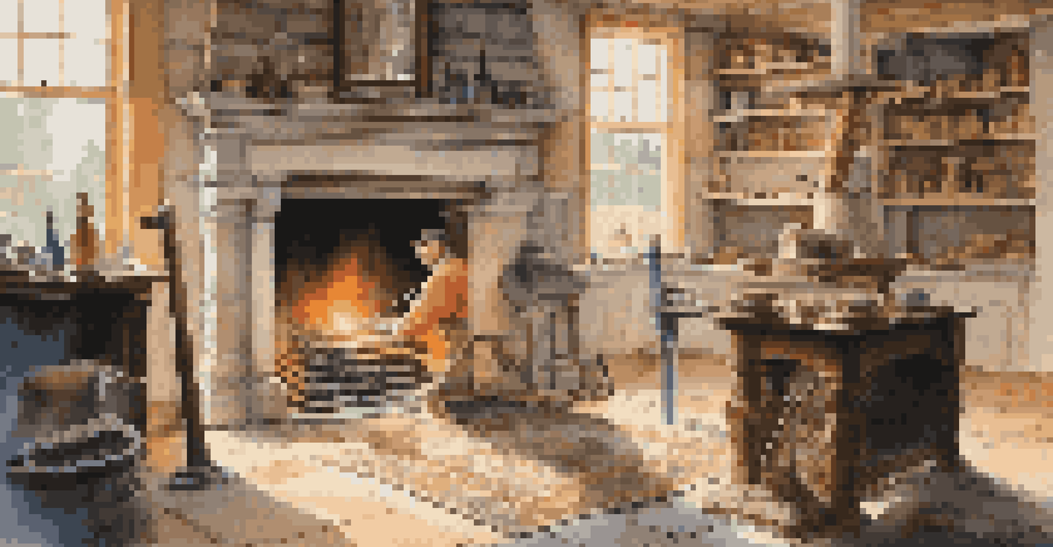 A professional cleaning an ornate open fireplace with maintenance tools.