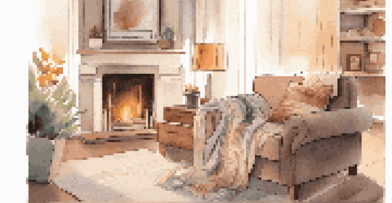 A cozy living room with DIY decor, cushions, and warm lighting, creating an inviting space.