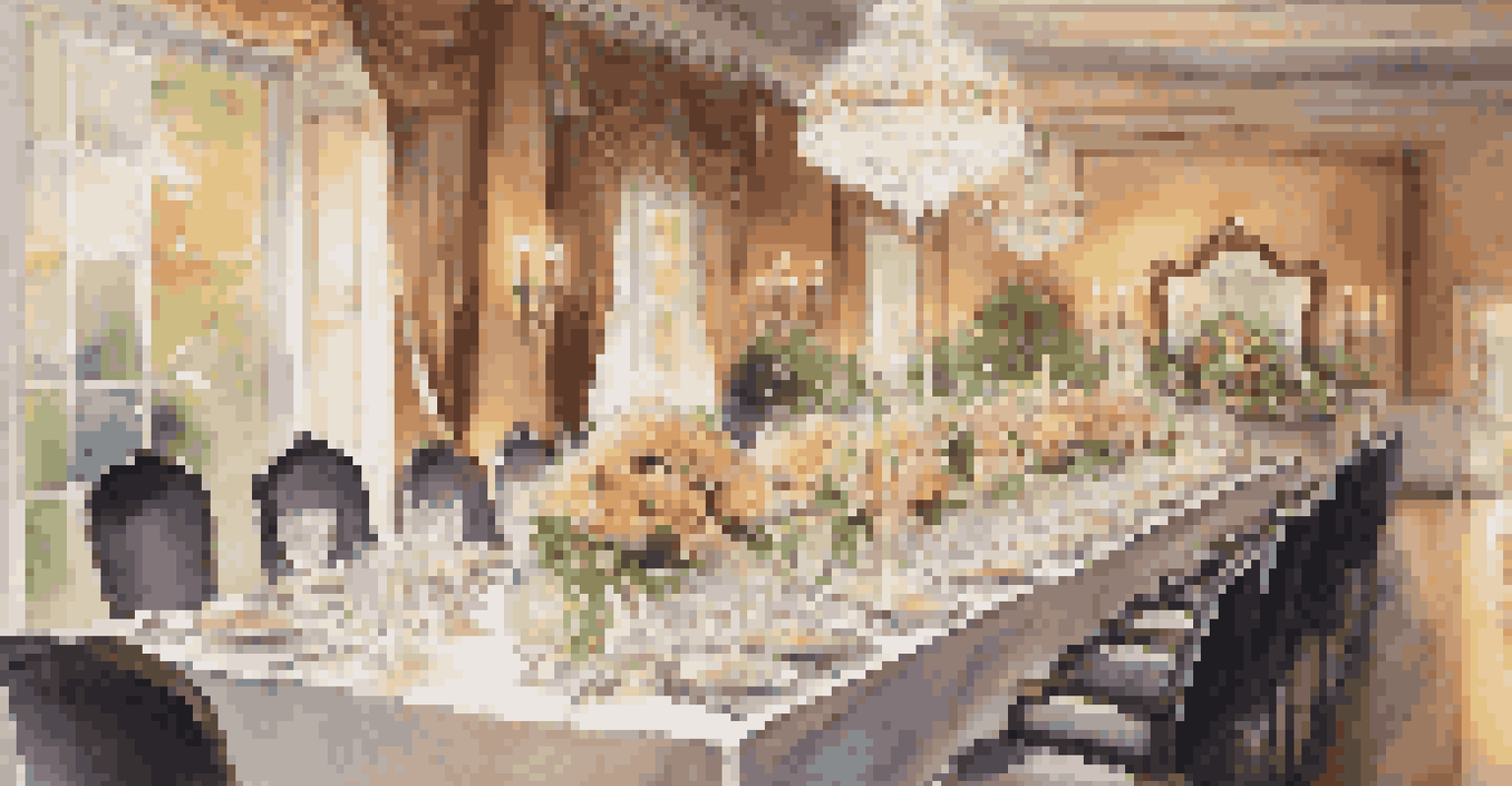 An elegantly set dining table for a luxury dinner party, featuring fine china, crystal glassware, and candlelight ambiance.