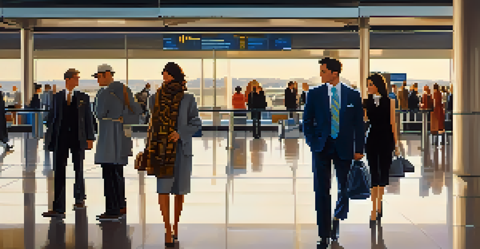A stylish traveler at an airport, dressed elegantly with a designer handbag and a statement scarf, in a busy terminal.