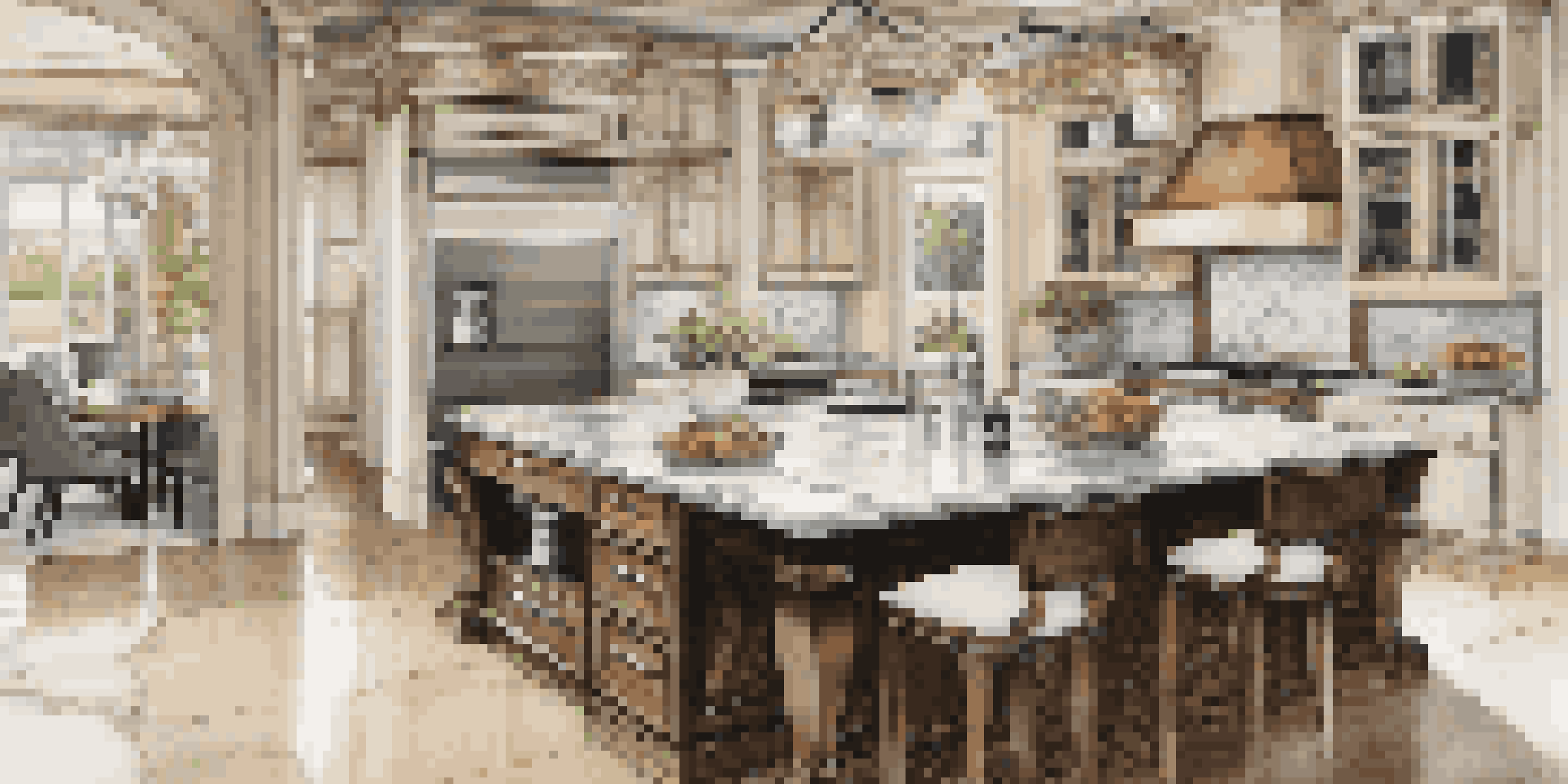 An opulent kitchen with a marble countertop, gleaming appliances, and stylish cabinetry, illuminated by natural light.