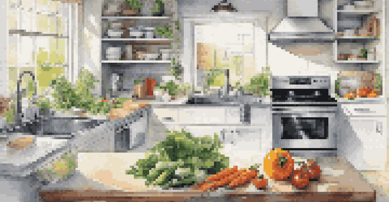 A modern kitchen featuring smart appliances and fresh vegetables in bright natural light.