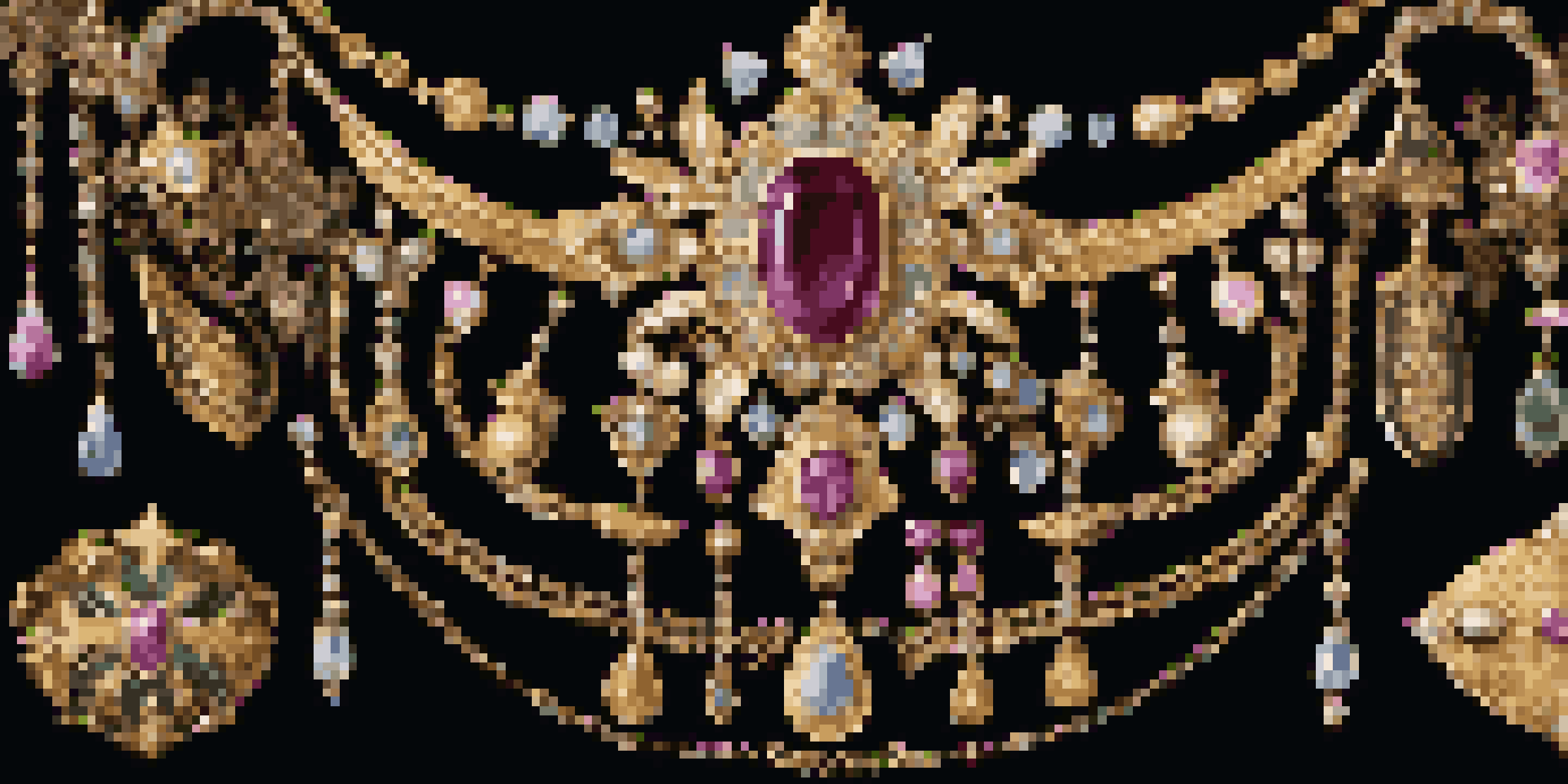 A detailed view of a Victorian-era gold necklace with floral engravings and gemstones on a velvet background.