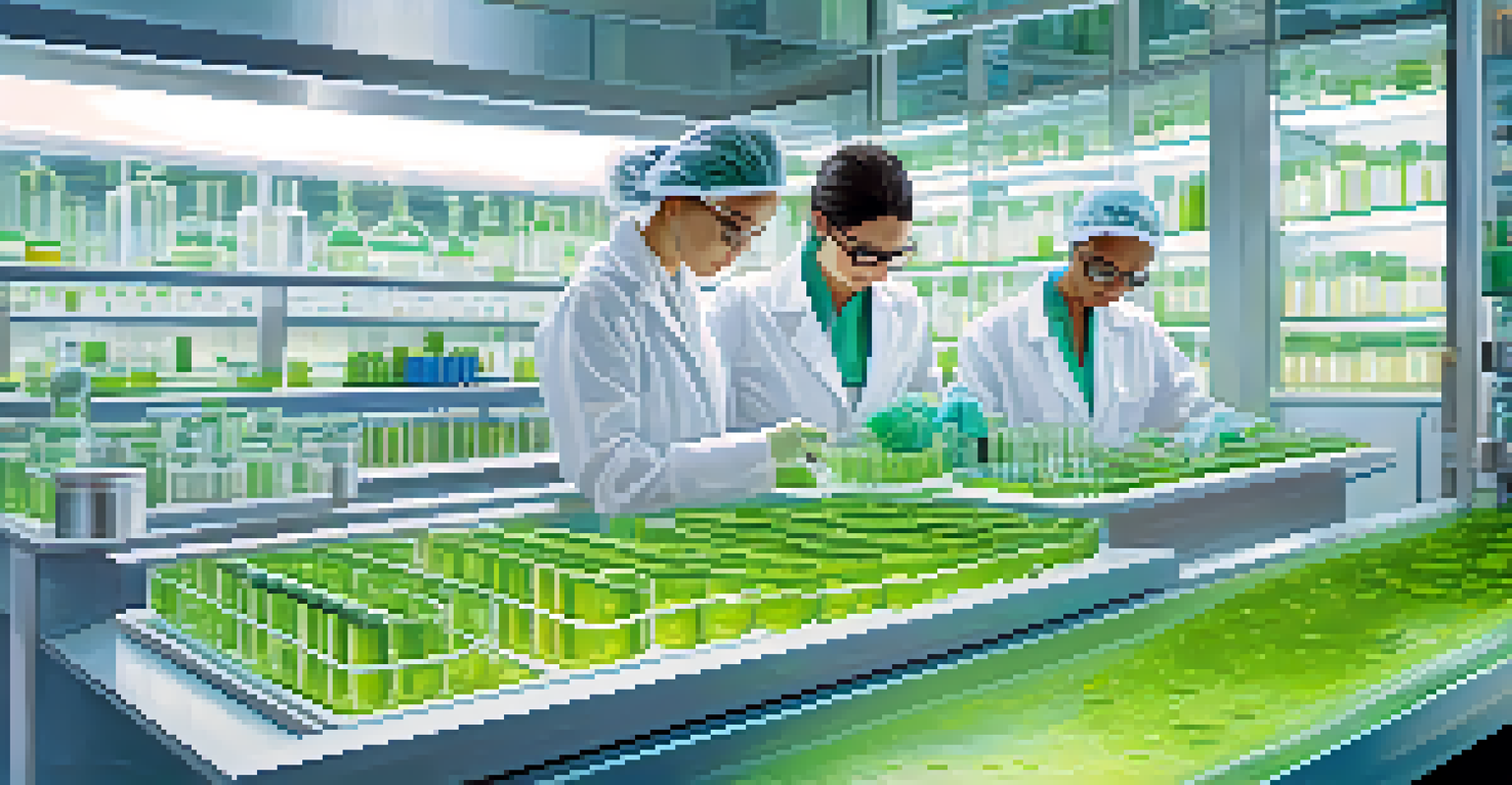 Scientists working in a laboratory, extracting ingredients from algae and yeast for natural skincare products.