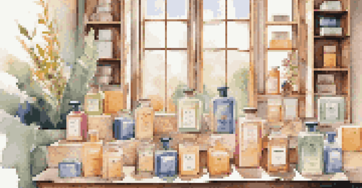 A colorful arrangement of different luxury soaps on sustainable packaging, illuminated by sunlight, with dried flowers and eco-friendly labels in the background.